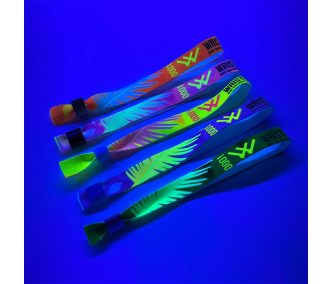   Látkový náramok (15x340 mm, jednostranná farebná FLUO potlač, s premennými údajmi) - s uzatvárateľným bambusovo-plastovým krúžkom