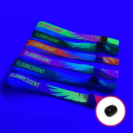 Látkový náramok (15x340 mm, jednostranná farebná FLUO potlač) - s opakovane uzatvárateľným plastovým krúžkom