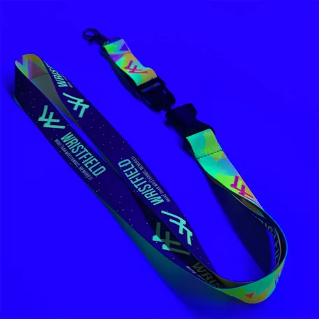 Saténová šnúrka na krk s potlačou 20x900mm - FLUO tlač - so štandardnou karabínou as trojzubcom