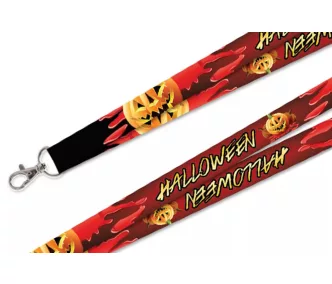   Šnúrka na krk vzorované satén farebné 20mm - s karabínou - Halloween tekvica