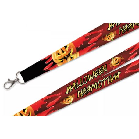 Šnúrka na krk vzorované satén farebné 20mm - s karabínou - Halloween tekvica
