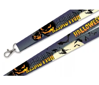   Šnúrka na krk vzorované satén farebné 20mm - s karabínou - Halloween Čarodejnica