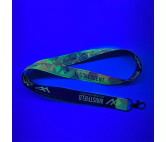   Rebrovaná šnúrka na krk s obojstranným farebným nápisom a FLUO potlačou - 20x900 mm - s karabínou v tvare kvapky