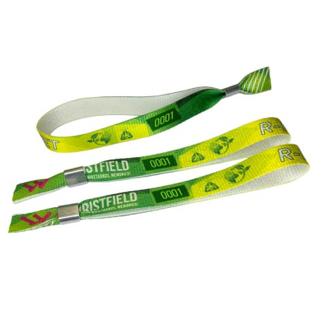 R-PET náramok (z recyklovaných PET fliaš, 15x340mm, s farebnou potlačou na jednej strane, variabilné údaje) - s hliníkovým krúžkom