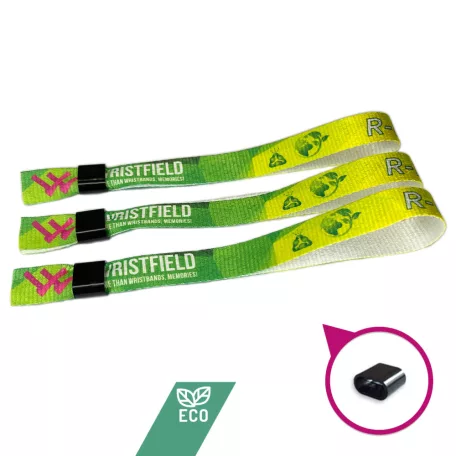 R-PET náramok (z recyklovaných PET fliaš, 15x340 mm, s farebnou potlačou na jednej strane) - s plastovým krúžkom - EXPRESS